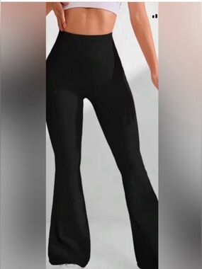OQQ Black High-Waist Flare Pants/BellBottom